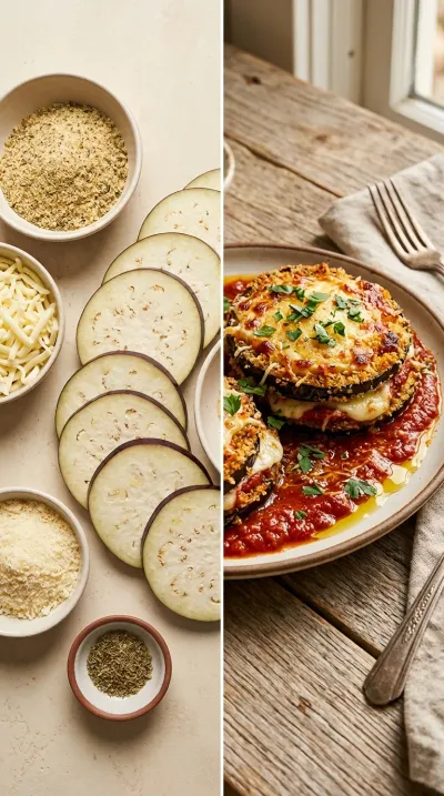 Crispy Baked Eggplant Parmesan - ready to serve