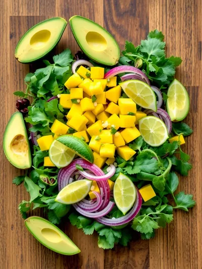Avocado Mango Salad with Zesty Lime Dressing - ingredients preparation