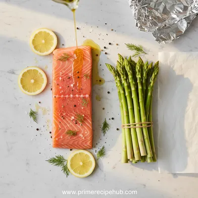 Baked Salmon in Foil Packs with Asparagus - cooking process