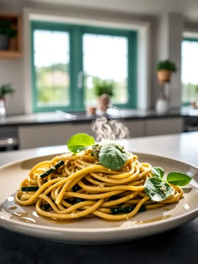 Basil Brown Butter Zucchini Pasta with Sage Pesto