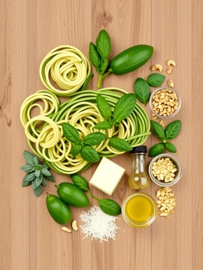 Basil Brown Butter Zucchini Pasta with Sage Pesto - ingredients preparation