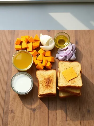 Butternut Squash Soup with Grilled Cheese - Creamy Pumpkin - ingredients preparation