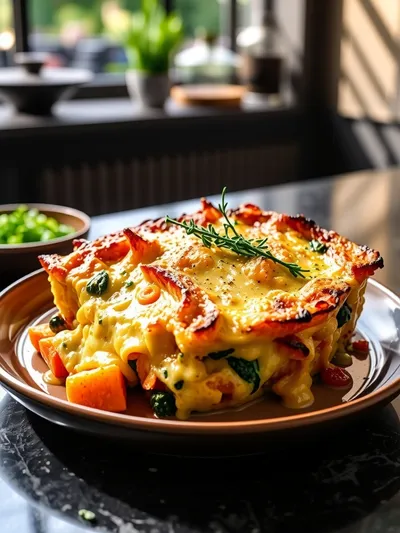 Cheesy Root Vegetable Gratin - ready to serve