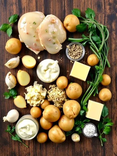 Chicken and Potatoes with Garlic Parmesan Cream Sauce - ingredients preparation