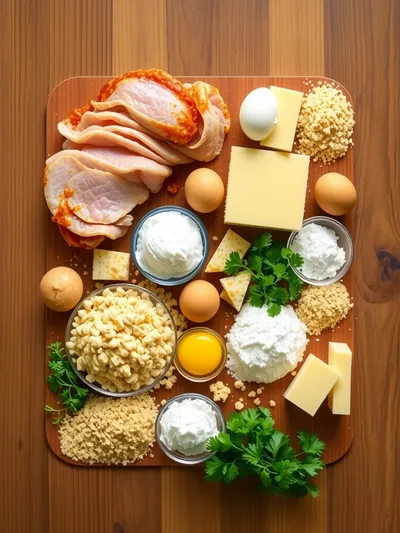 Crispy Chicken Cordon Bleu with Dijon Sauce - ingredients preparation