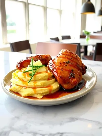 Chipotle Honey Chicken Thighs with Gouda Mashed Potatoes - ready to serve