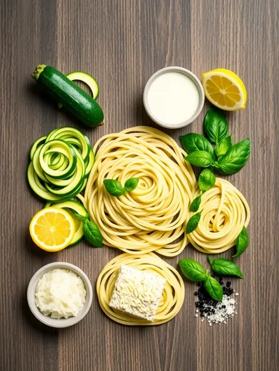 Creamy Lemon Basil Zucchini Pasta - ingredients preparation