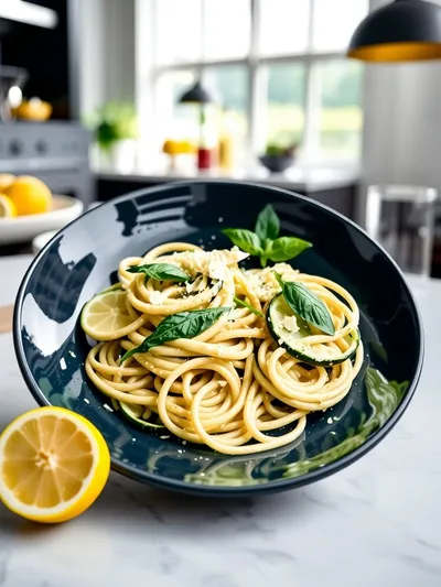 Creamy Lemon Basil Zucchini Pasta - cooking process