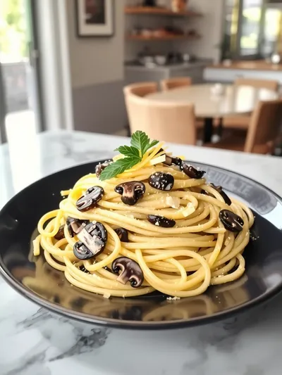 Creamy Lemon Mushroom Pasta - ready to serve
