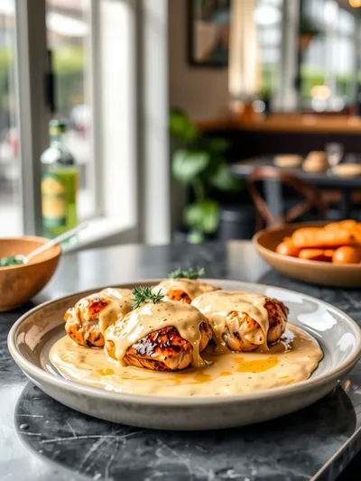 Creamy Oven Baked Chicken Thighs - ready to serve
