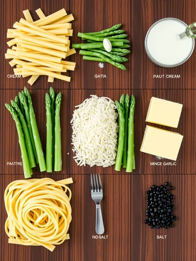 Creamy Pasta with Asparagus - ingredients preparation