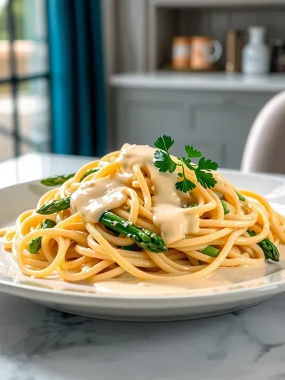 Creamy Pasta with Asparagus - ready to serve