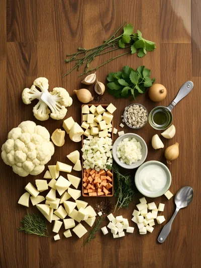 Creamy Roasted Cauliflower Soup - ingredients preparation