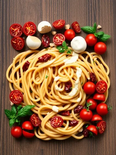 Creamy Sun-Dried Tomato Vegan Pasta - ingredients preparation