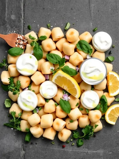 Crispy Gnocchi Salad with Yogurt Dressing - ingredients preparation