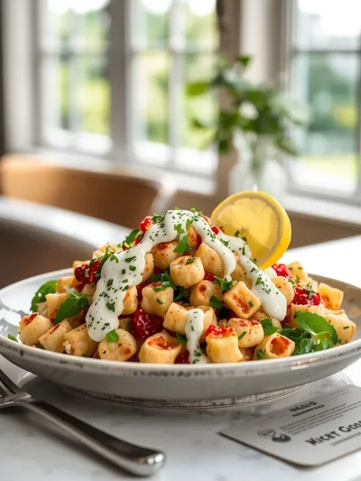 Crispy Gnocchi Salad with Yogurt Dressing - ready to serve