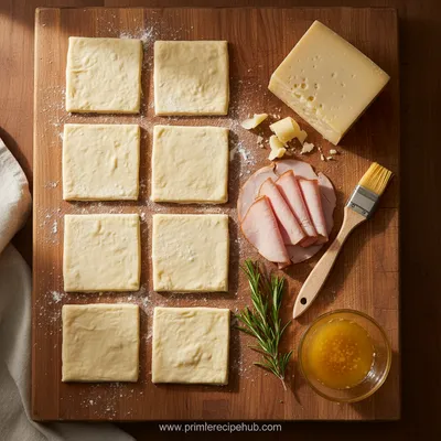 Crispy Turkey & Cheese Puff Pastry Stacks - cooking process
