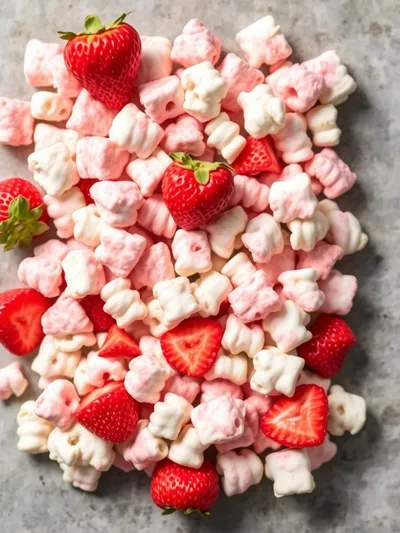 Fluffy Strawberry Shortcake Puppy Chow Recipe - ingredients preparation