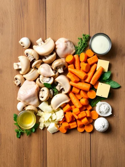 French Chicken Casserole A La Normande - ingredients preparation