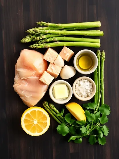 Garlic Butter Chicken Bites and Asparagus - ingredients preparation