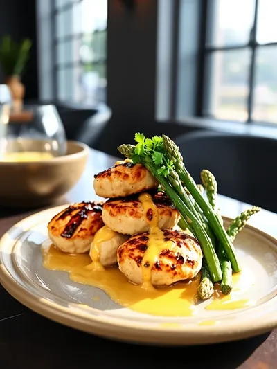 Garlic Butter Chicken Bites and Asparagus - ready to serve