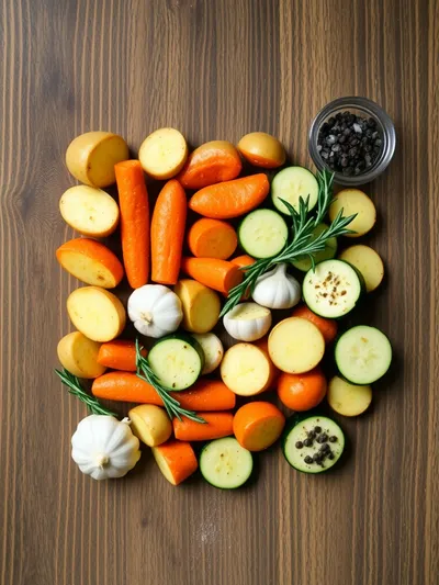 Garlic Herb Roasted Potatoes with Carrots and Zucchini - ingredients preparation