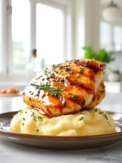 Glazed Garlic Herb Chicken Breast with Creamy Mashed Potatoes