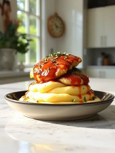 Glazed Garlic Herb Chicken Over Creamy Mashed Potatoes
