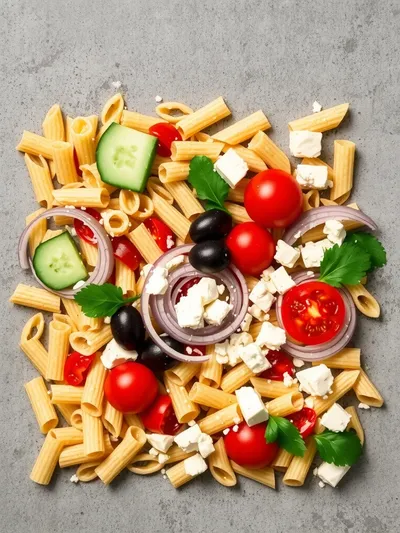 Greek Pasta Salad - ingredients preparation