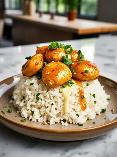 Honey Garlic Chicken Bites with Rice - ready to serve