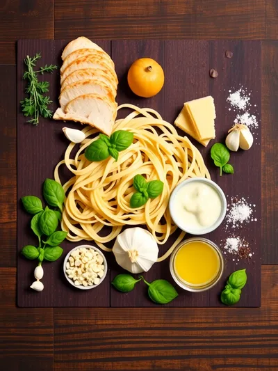 Italian Chicken Pasta in Creamy Parmesan Sauce - ingredients preparation