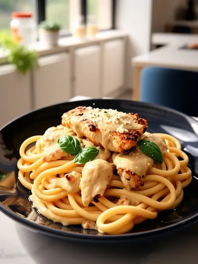 Italian Chicken Pasta in Creamy Parmesan Sauce - cooking process