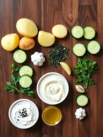 Kartoffelspalten mit Gurkendip - ingredients preparation