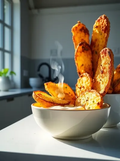 Kartoffelspalten mit Gurkendip