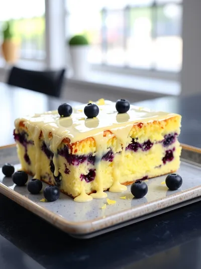 Lemon Blueberry Sheet Cake - ready to serve