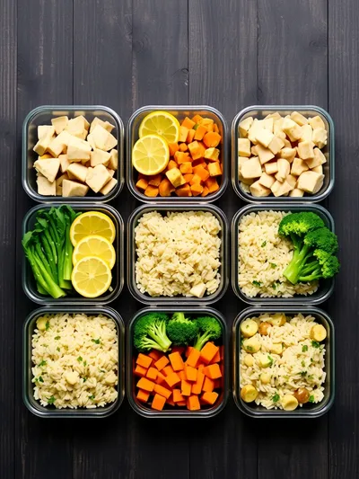 Lemon Garlic Chicken Meal Prep Bowls - ingredients preparation