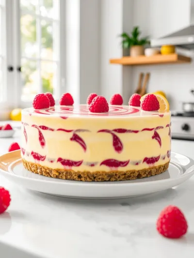 Lemon Raspberry Swirl Cheesecake