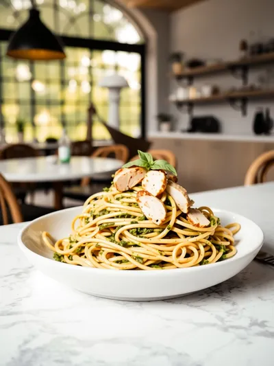 Light Pesto Pasta With Chicken - ready to serve