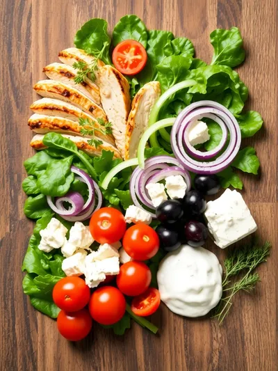 Mediterranean Chicken Salad With Creamy Tzatziki - ingredients preparation