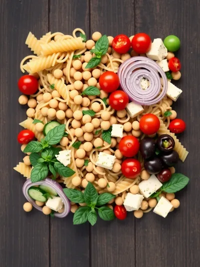 Mediterranean High Protein Pasta Salad - ingredients preparation
