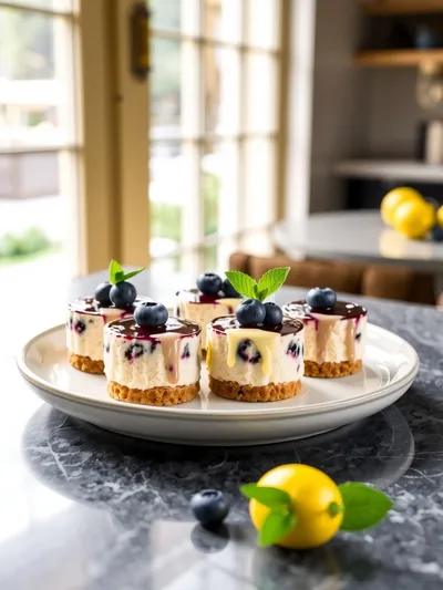 Mini Lemon Blueberry Cheesecakes - ready to serve