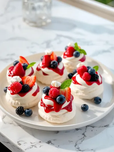 Mini Pavlova with Fresh Summer Berries - ready to serve