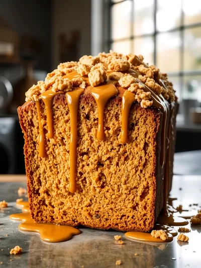Moist Pumpkin Bread with Streusel Topping & Maple Glaze