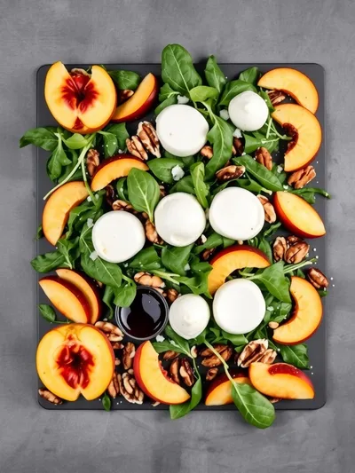 Peach Burrata Salad with Balsamic Drizzle - ingredients preparation
