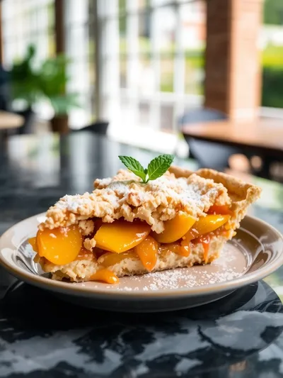 Peach Crumble Pie - ready to serve