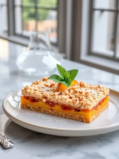 Peach Oatmeal Crumble Bars – Easy Buttery Fruit Dessert - ready to serve