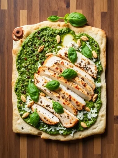 Pesto Chicken Flatbread with Mozzarella - ingredients preparation