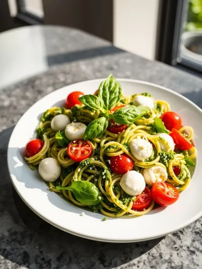 Pesto Pasta Salad with Tomatoes and Mozzarella - cooking process