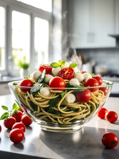 Pesto Pasta Salad with Tomatoes and Mozzarella