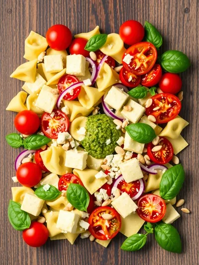 Pesto Tortellini Pasta Salad - ingredients preparation